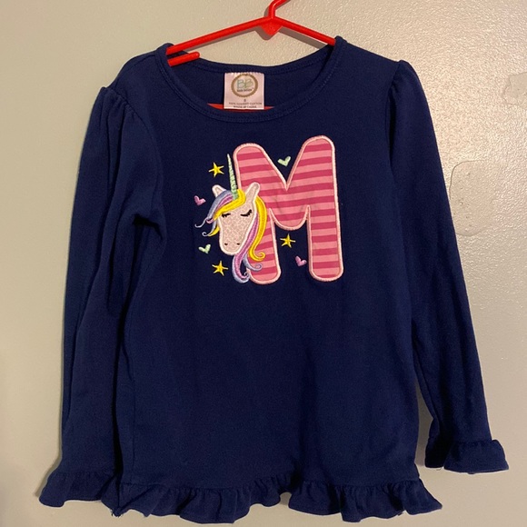 Little girls M monogrammed long sleeve ruffle ruffle shirt - Picture 1 of 4